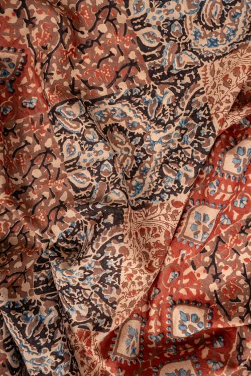 Creative Bee 'FAYE' Natural Dye, Hand Block Printed Multi-Patch Cotton x Silk Fabric