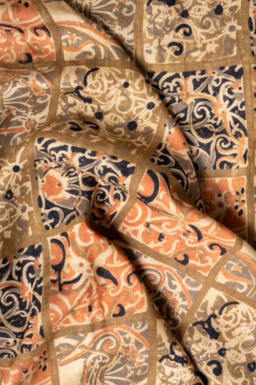 Creative Bee 'HANS' Natural Dye, Hand Block Printed Multi-Patch Tussar  Fabric