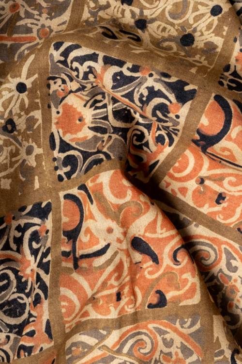 Creative Bee 'HANS' Natural Dye, Hand Block Printed Multi-Patch Tussar  Fabric