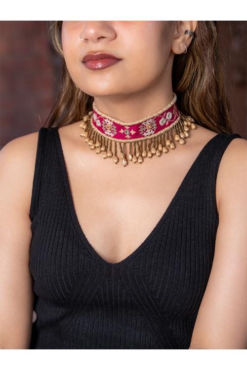 Craftroots Pink Beads Rabari Choker