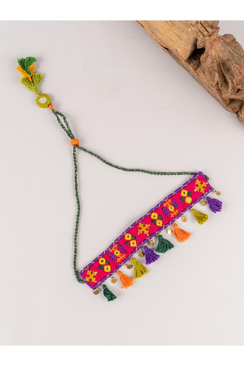 Craftroots Pink Rabari Choker With Tassels
