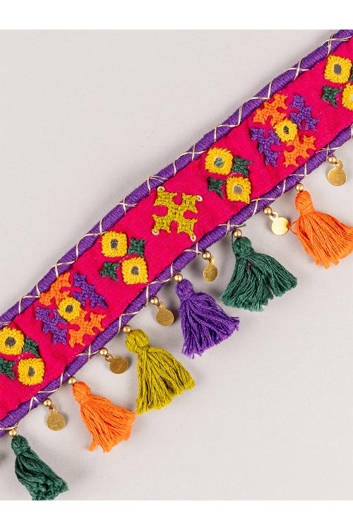 Craftroots Pink Rabari Choker With Tassels