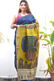Bandhani Kalamkari "Rural Charm" Hand-Painted Tussar Munga Silk Saree