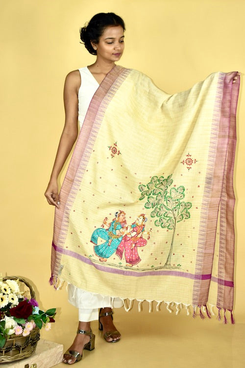 Diorama Designs Pattachitra Handpainted Nratya Utsav Dupatta