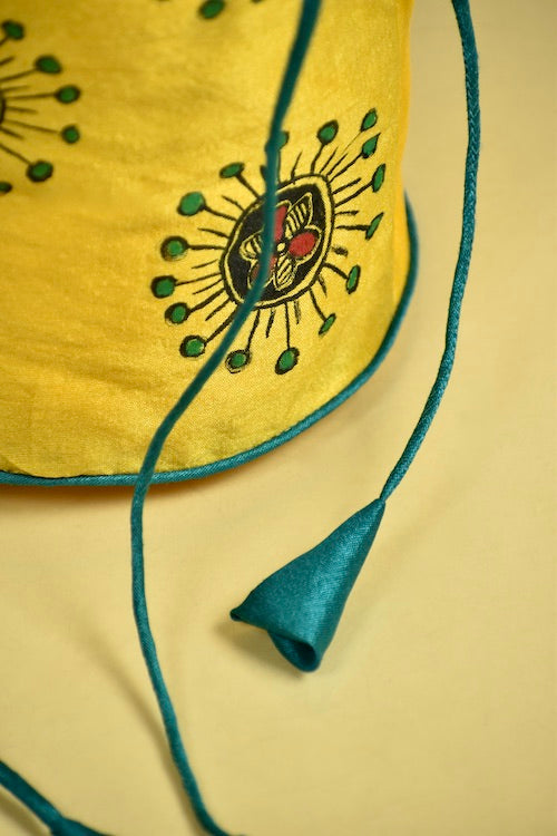 Diorama Designs Yellow Silk Handpainted Madhubani Potli