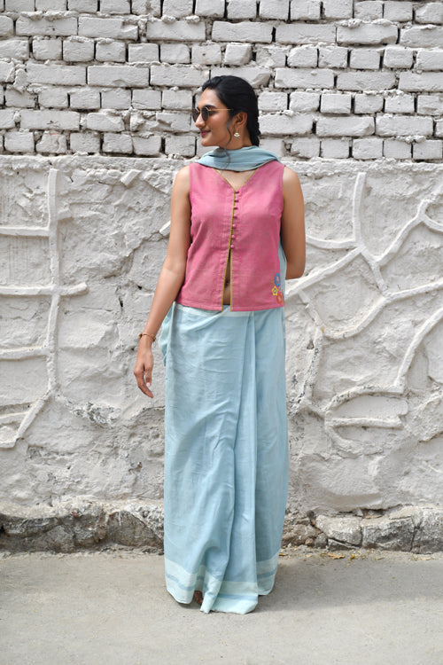 Rangsutra Cheenth Sleeveless Pink Blouse With Pucca Embroidery