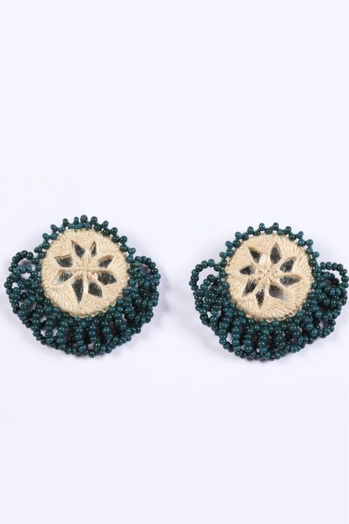 Antarang- Prakriti (Green) Bead Jumki Earing,  100% Cotton. Hand Made By Divyang Rural Women.