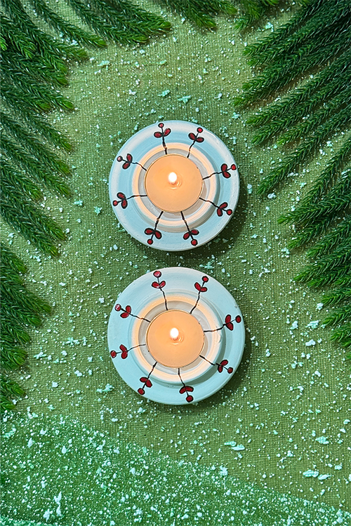 Antarang- Terracotta-Set Of 2 Circle Tea Light Holders- White