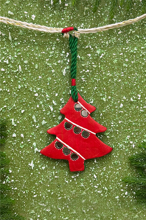 Antarang-Terracotta- Set Of 6 Christmas Decoration Hangings