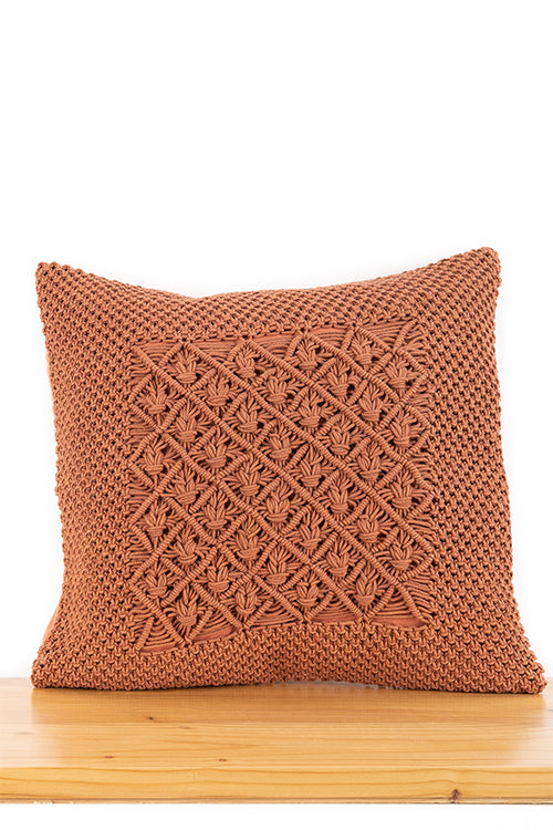 One 'O' Eight Knots Diamond Hand-Knotted 100% Cotton Cushion Cover (Single pc)-Dusty Pink