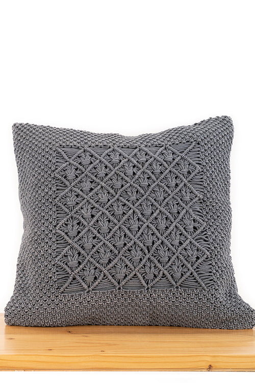 One 'O' Eight Knots Diamond Hand-Knotted 100% Cotton Cushion Cover (Single pc)-Granite Blue