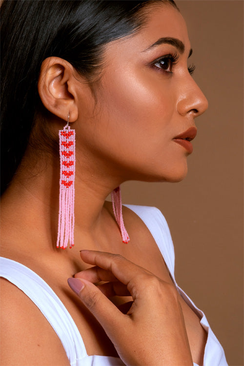 Melo Studio Dilbara Pink-Red Hand Beaded Earrings