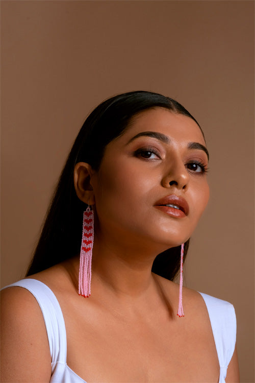 Melo Studio Dilbara Pink-Red Hand Beaded Earrings