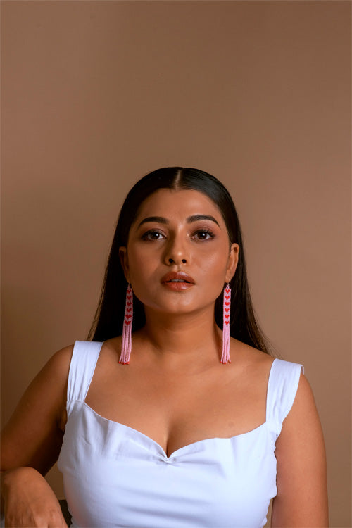 Melo Studio Dilbara Pink-Red Hand Beaded Earrings