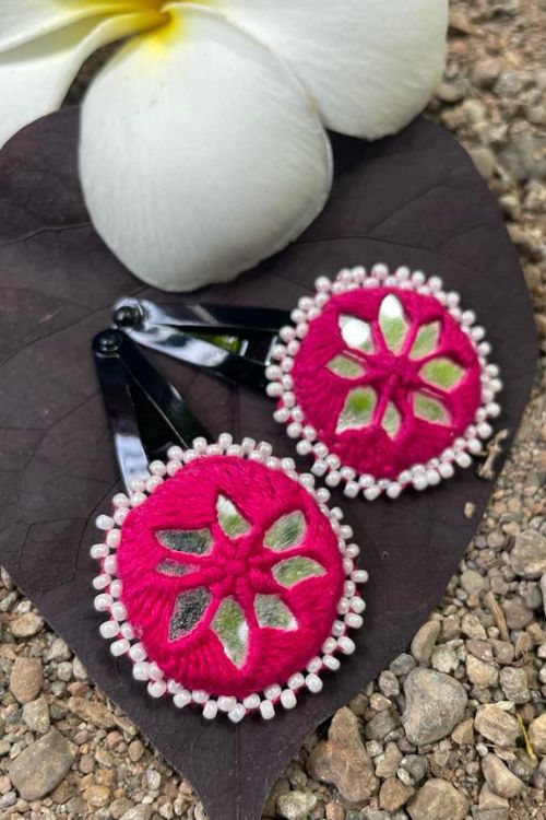 Antarang Handcrafted Black Tic Tac Pins By Divyang & Rural Women- Dark Pink