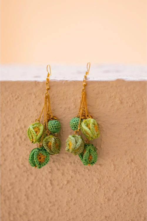 Samoolam Swing Earrings ~ Green Bougainvillea