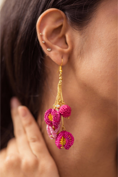 Samoolam Swing Earrings - Pink Bougainvillea