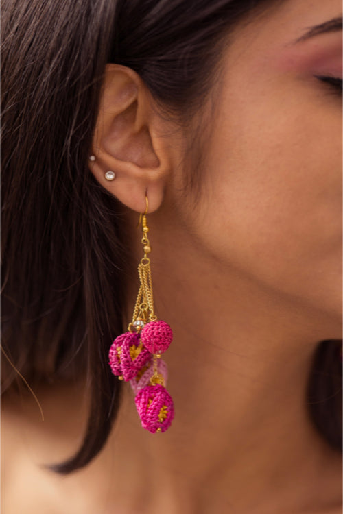 Samoolam Swing Earrings - Pink Bougainvillea