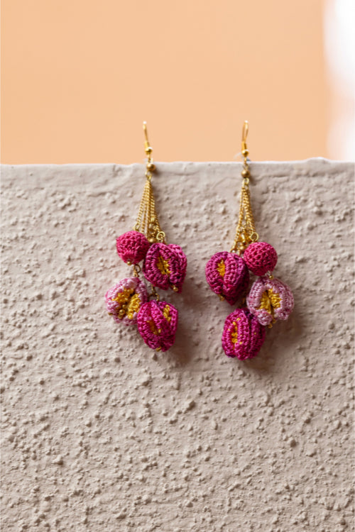 Samoolam Swing Earrings - Pink Bougainvillea