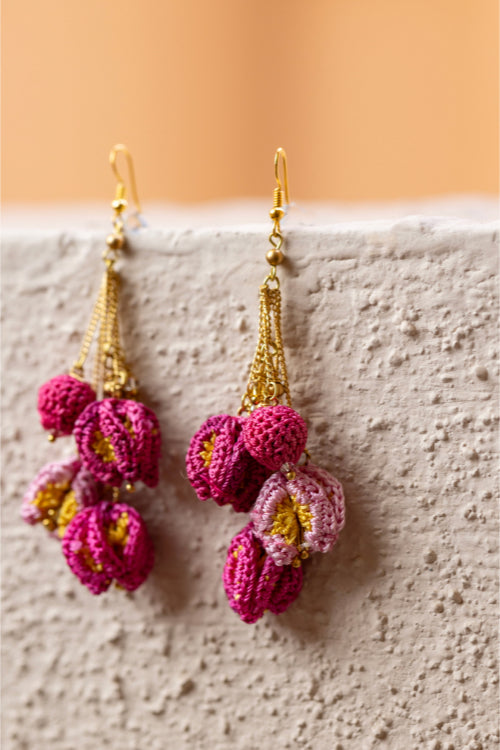 Samoolam Swing Earrings - Pink Bougainvillea
