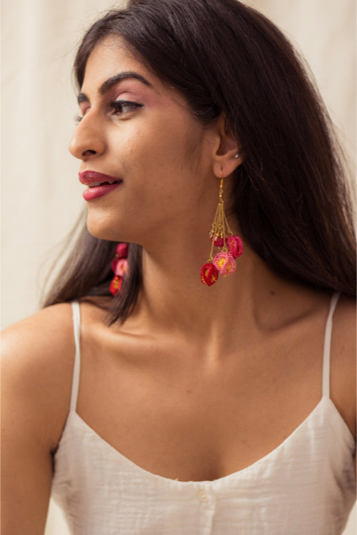 Samoolam Swing Earrings - Fushia Bougainvillea