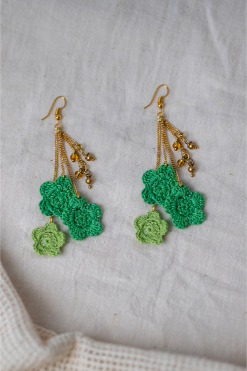 Samoolam Swing Earrings ~ Green Poppies