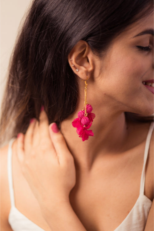 Samoolam Swing Earrings - Pink Floral