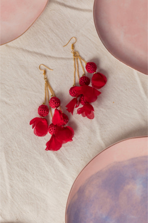 Samoolam Swing Earrings - Red Floral