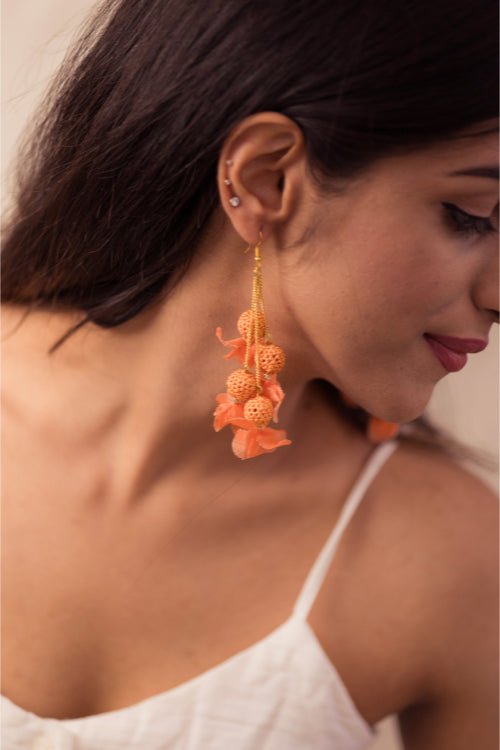 Samoolam Swing Earrings - Orange Floral