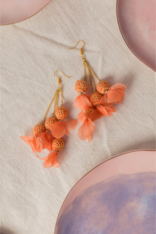 Samoolam Swing Earrings - Orange Floral