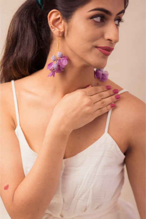 Samoolam Swing Earrings - Purple Floral