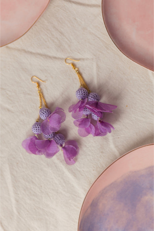 Samoolam Swing Earrings - Purple Floral