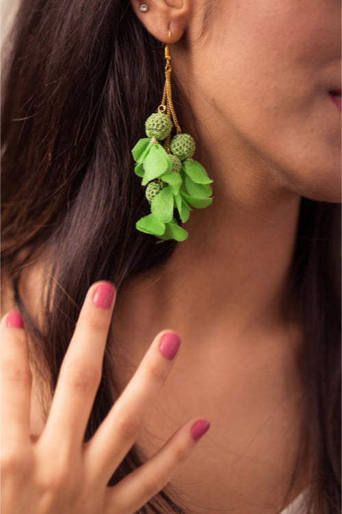 Samoolam Swing Earrings - Green Floral