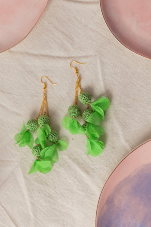 Samoolam Swing Earrings - Green Floral