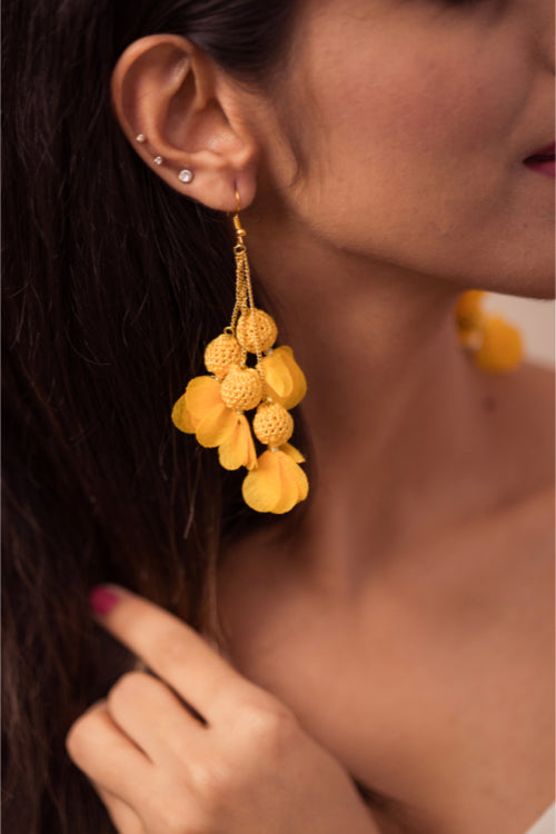 Samoolam Swing Earrings - Yellow Floral