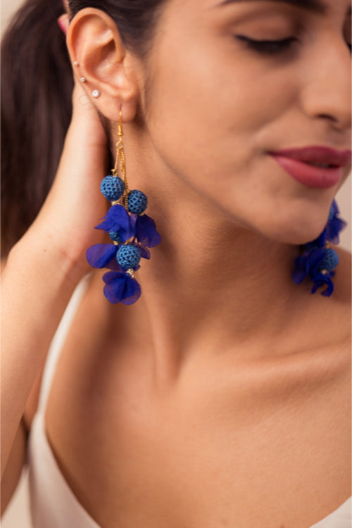 Samoolam Swing Earrings - Blue Floral