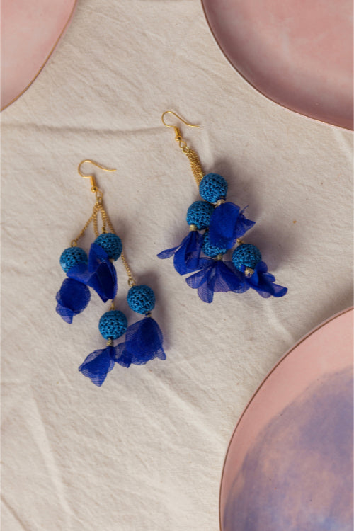 Samoolam Swing Earrings - Blue Floral