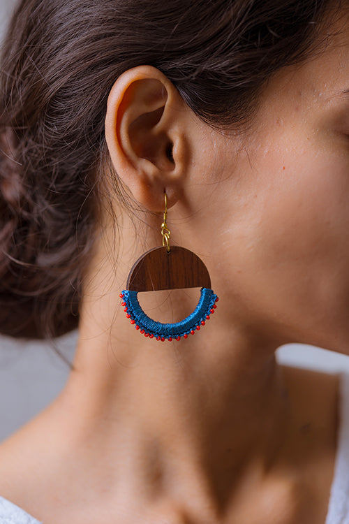Samoolam Handmade Crescent Moon Earrings Indigo