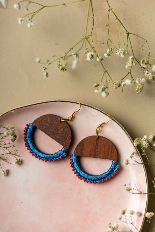 Samoolam Handmade Crescent Moon Earrings Indigo