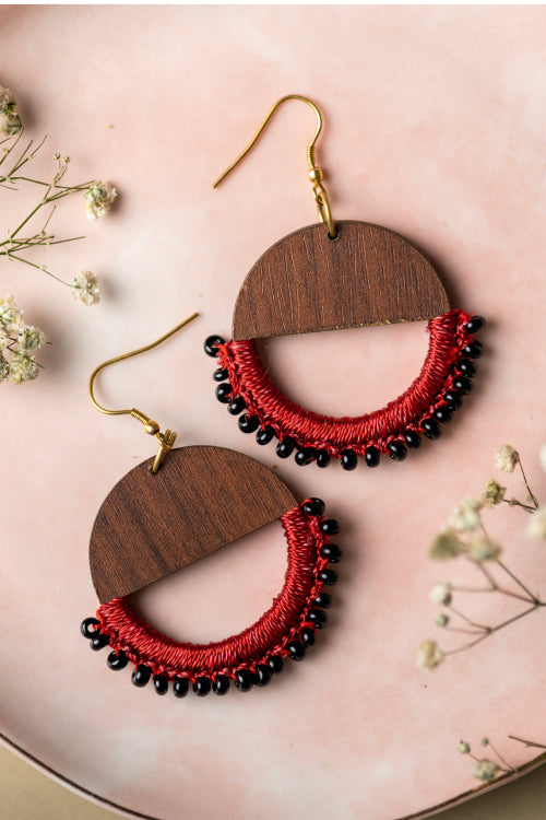Samoolam Handmade Crescent Moon Earrings Red