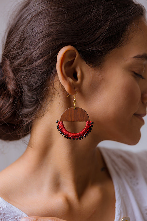 Samoolam Handmade Crescent Moon Earrings Red