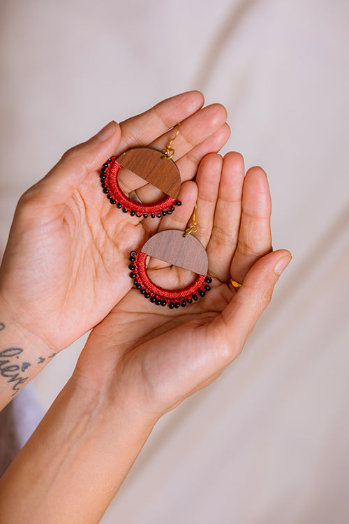 Samoolam Handmade Crescent Moon Earrings Red