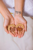 Samoolam Handmade Crescent Moon Beige, Brown Earrings Beige