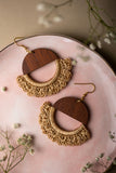 Samoolam Handmade Crescent Moon Beige, Brown Earrings Beige