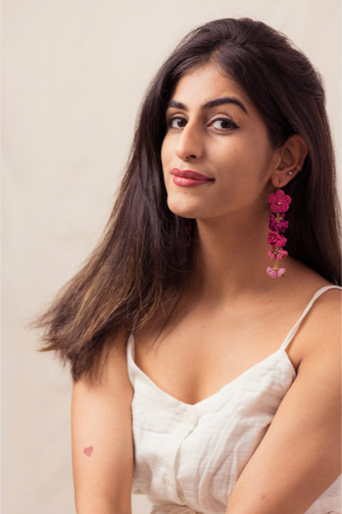 Samoolam Pink Shower Floral Danglers