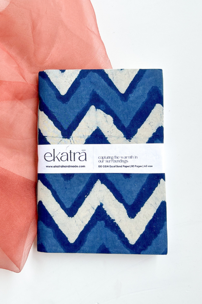 Ekatra A5 Handmade Journal  - Indigo Chevron ( Set Of 2 )