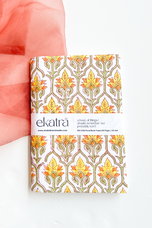 Ekatra A5 Handmade Journal - Yellow Floral ( Set Of 2 )