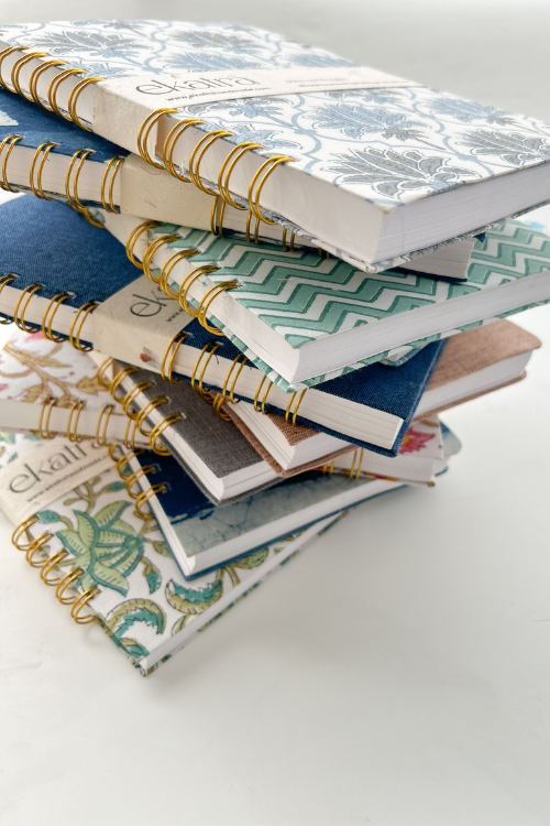 A5 Wire Bound Ruled Journal By Ekatra - Indigo Stripes ( Set Of 2 )
