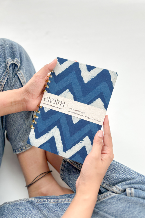 A5 Wire Bound Ruled Journal By Ekatra - Indigo Chevron ( Set Of 2 )