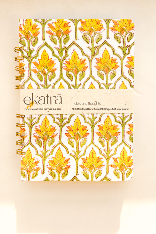 A5 Wire Bound Ruled Journal By Ekatra - Yellow Floral ( Set Of 2 )